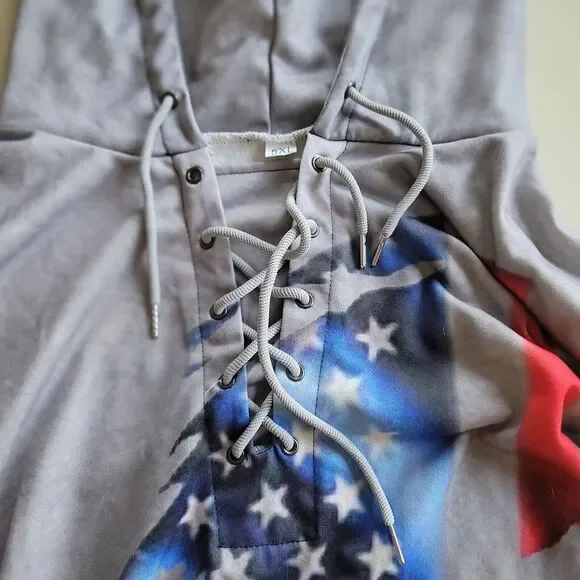 Men's Plus Size Patriotic Hoodie with American Flag Print Pullover‎ 5XLGray - Picture 7 of 7